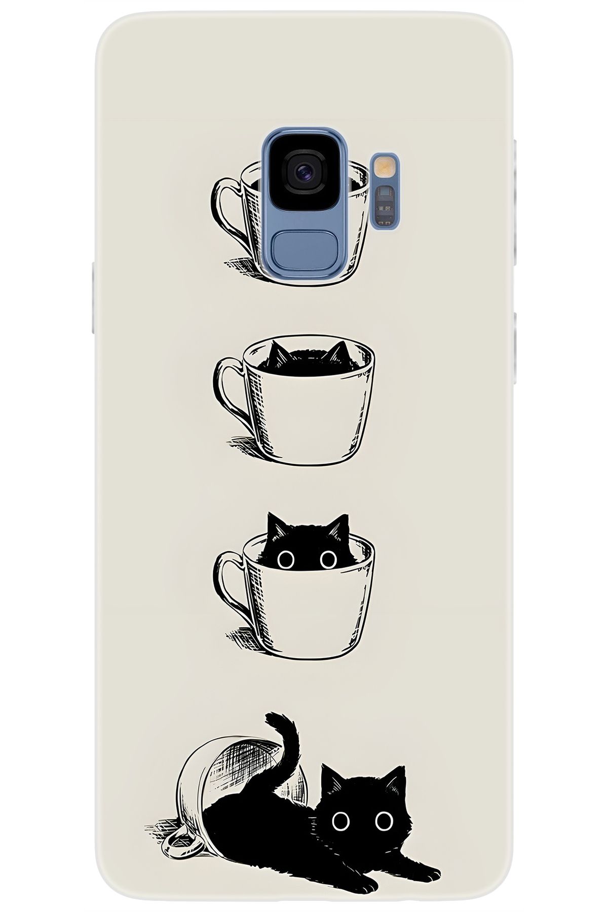 Ceppare Samsung Galaxy S9 (SM-G960F) Uyumlu Kılıf Desenli Silikon Kedi ve Kahve Çizimi STK:707 CP-8Sn3Amg