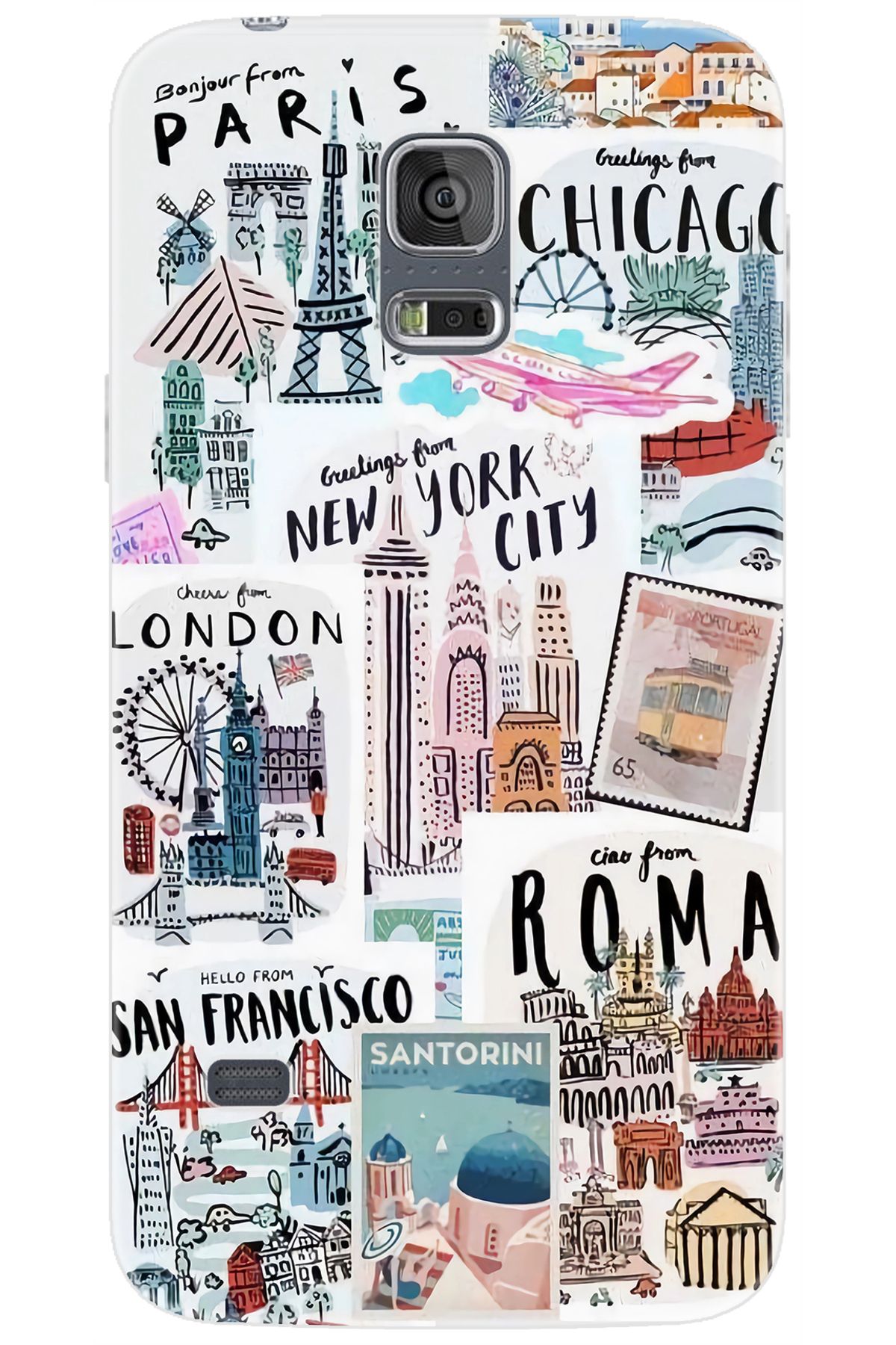 Ceppare Samsung Galaxy S5 (SM-G900F) Uyumlu Kılıf Desenli Silikon Newyork Roma London STK:624 CP-9w2Z1Zz