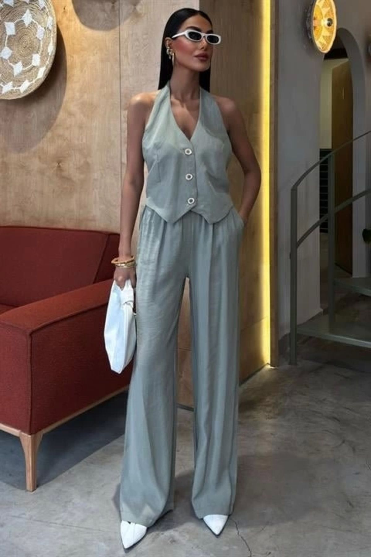 Silerra Halter Yaka Yelekli Modal Takım 10144