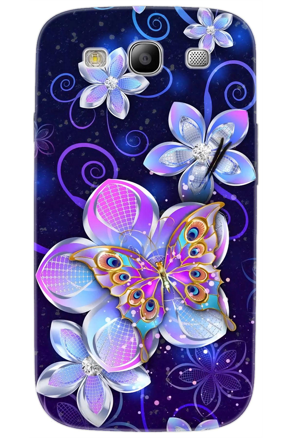 Ceppare Samsung Galaxy S3 (GT-I9300) Uyumlu Kılıf Desenli Silikon Kelebek ve Çiçekler STK:718 CP-YAUgDvy