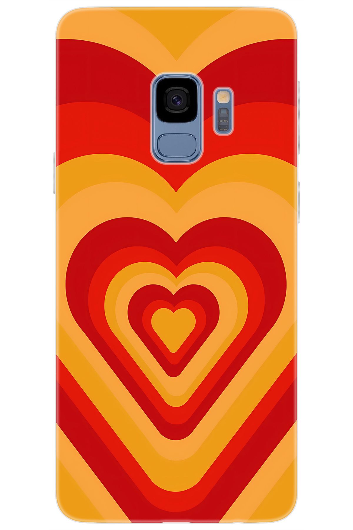 Ceppare Samsung Galaxy S9 (SM-G960F) Uyumlu Kılıf Desenli Silikon Sarı Kırmızı Kalpler STK:1009 CP-QR5V8Ah