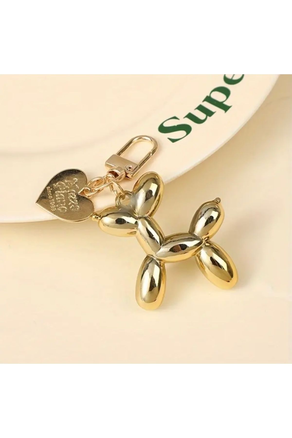 Accessories Vanilla Avenue Altın Sarısı Parlak Balon Köpek Kalp Detaylı Zarif Kadın Anahtarlık Aksesuar