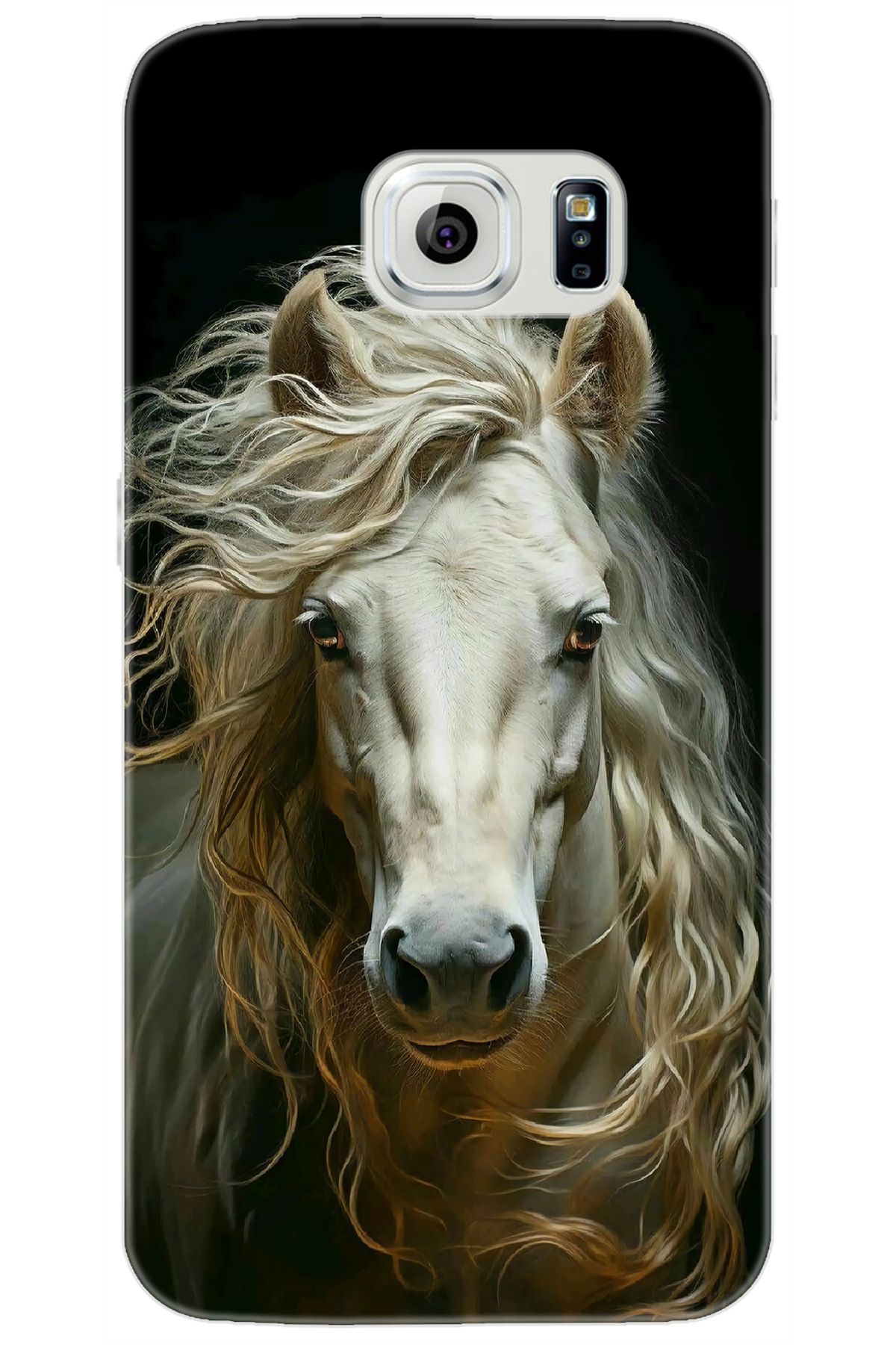Ceppare Samsung Galaxy S6 (SM-G920F) Uyumlu Kılıf Desen Baskılı Silikon Beyaz At STK:689 CP-znLle6x