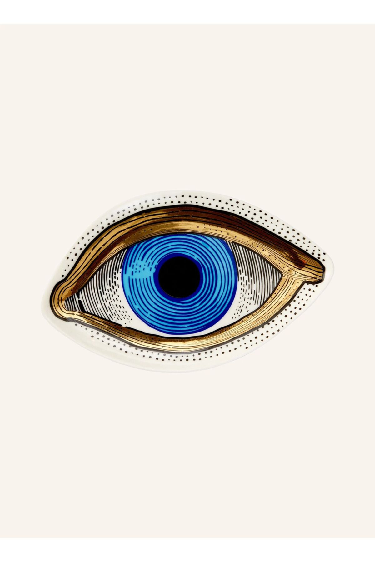 Jonathan Adler Eye Trinket El Boyamalı Porselen Tabak Altın Detaylı, Şık Hediye Kutulu
