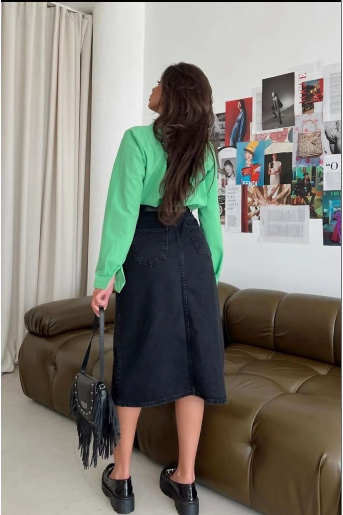 BİRDALİFE WEAR YIRTMAÇLI KOT ETEK YÜKSEK BEL KADIN ANTRASİT