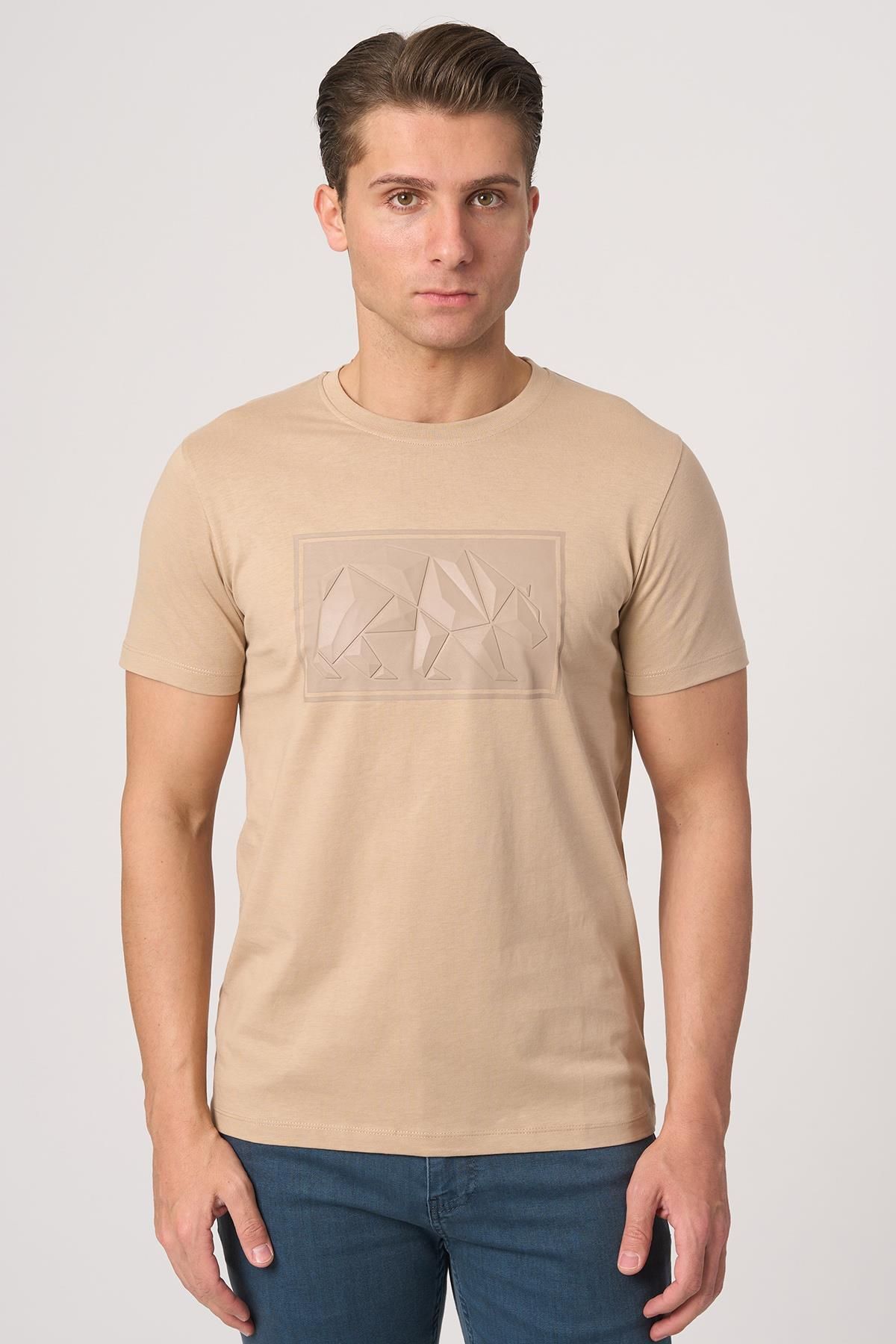 White Stone WHİTE STONE 2025-Y 3115 BİSİKLET YAKA TSHIRT Taba