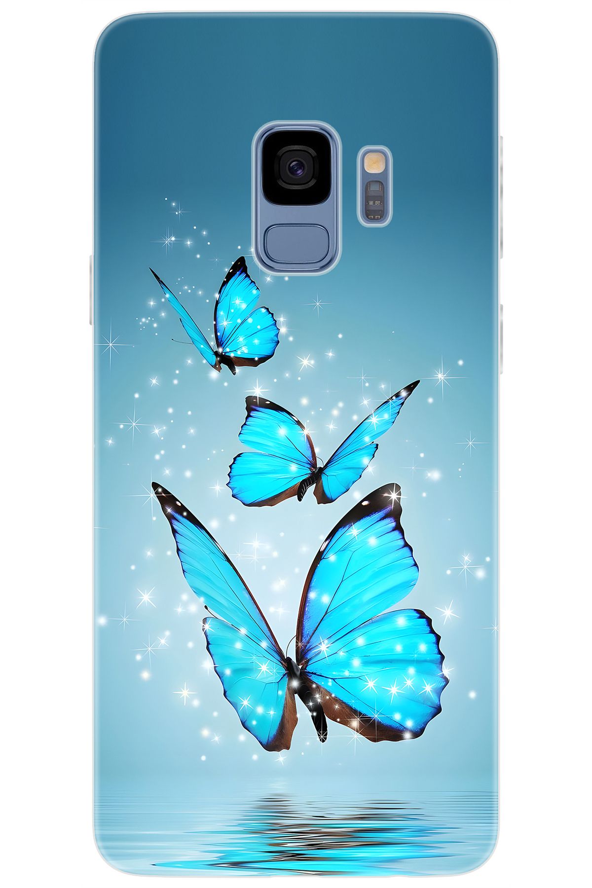 Ceppare Samsung Galaxy S9 (SM-G960F) Uyumlu Kılıf Desen Baskılı Silikon Mavi Kelebek STK:710 CP-XkqS65a