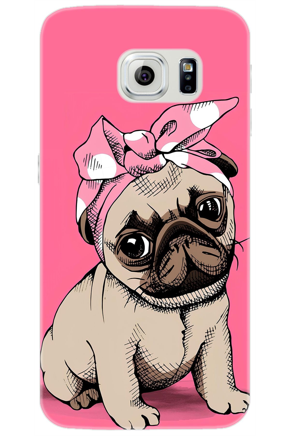 Ceppare Samsung Galaxy S6 (SM-G920F) Uyumlu Kılıf Desen Baskılı Silikon Sevimli Pug STK:748 CP-lxUPGWR