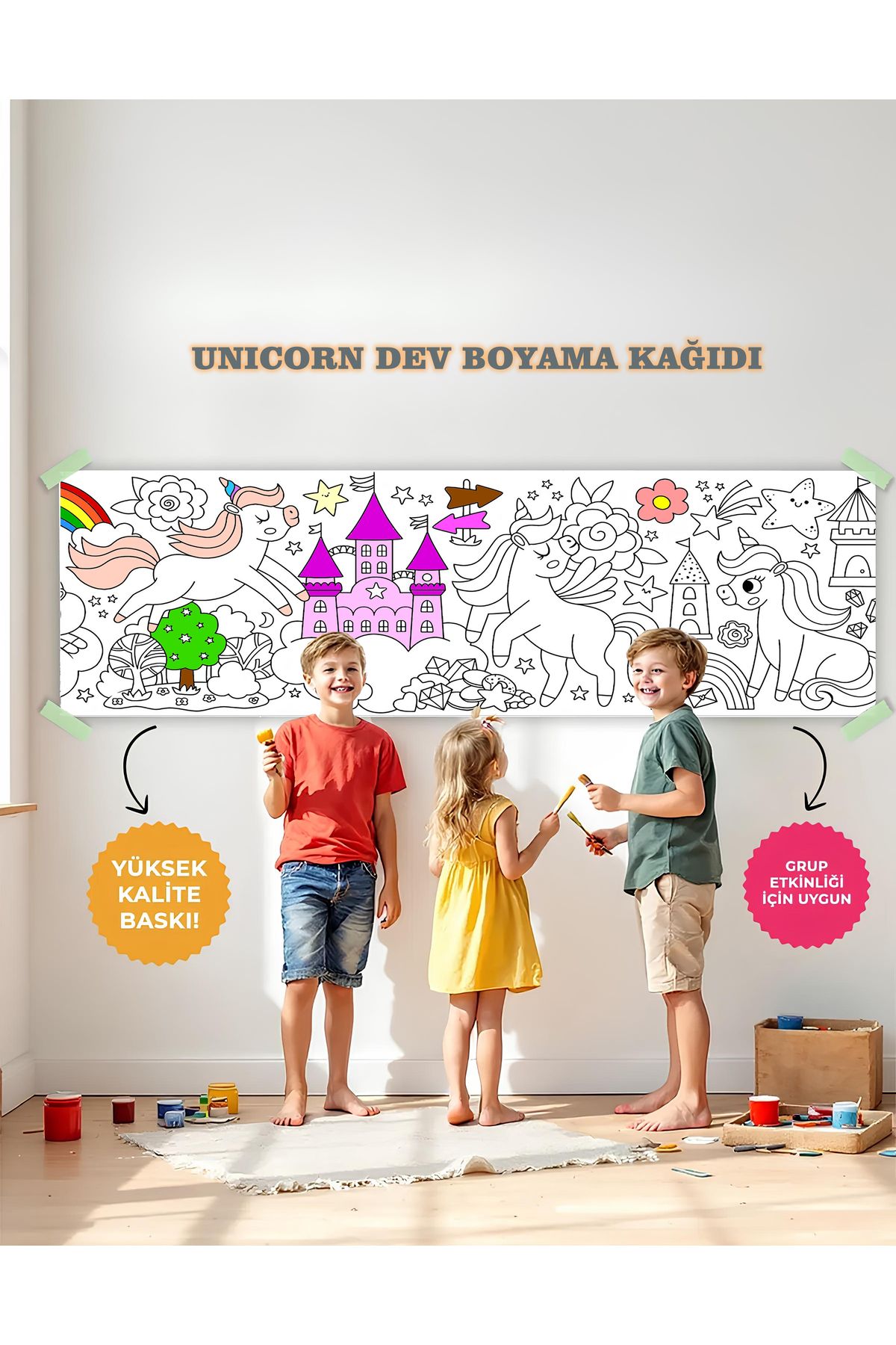 Tuba Decor unicorn Temalı Dev Boyama Kağıdı 2,5 Metre Rulo Boyama Kağıdı - Çocuk Eğitici Boyama