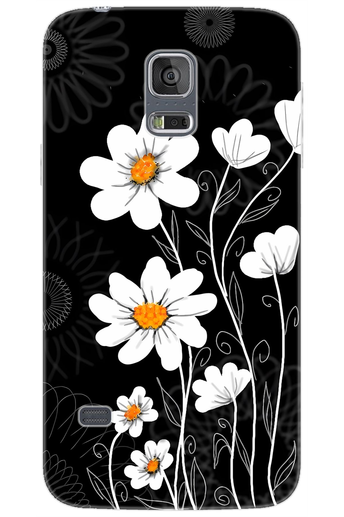 Ceppare Samsung Galaxy S5 (SM-G900F) Uyumlu Kılıf Desen Baskılı Silikon Papatya STK:693 CP-llgEPFN
