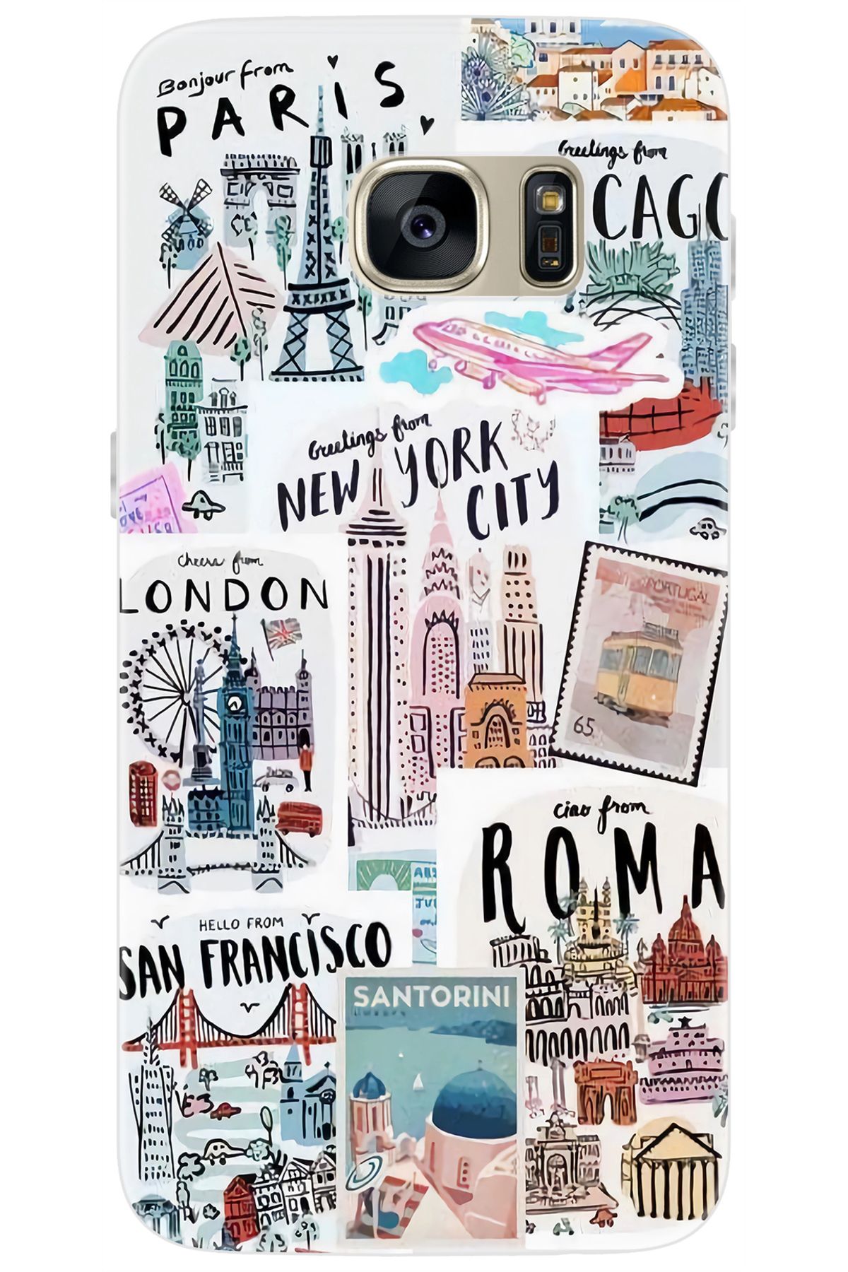 Ceppare Samsung Galaxy S7 (SM-G930F) Uyumlu Kılıf Desenli Silikon Newyork Roma London STK:624 CP-S0PHlH0