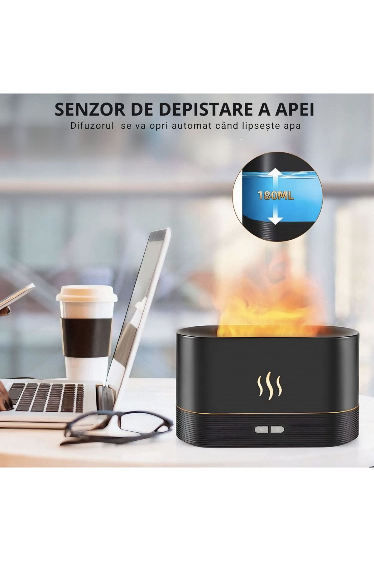 varioshop-Umidificator de camera VarioShop®, efect de flacara, 7 Lumini + 3 Uleiuri esentiale pure, hidratare 6