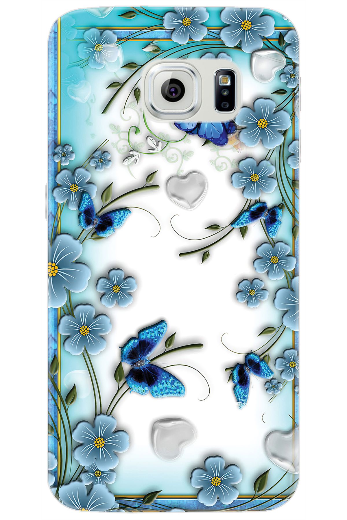 Ceppare Samsung Galaxy S6 (SM-G920F) Uyumlu Kılıf Desenli Silikon Çiçek ve Kelebekler STK:547 CP-mLJwbY9