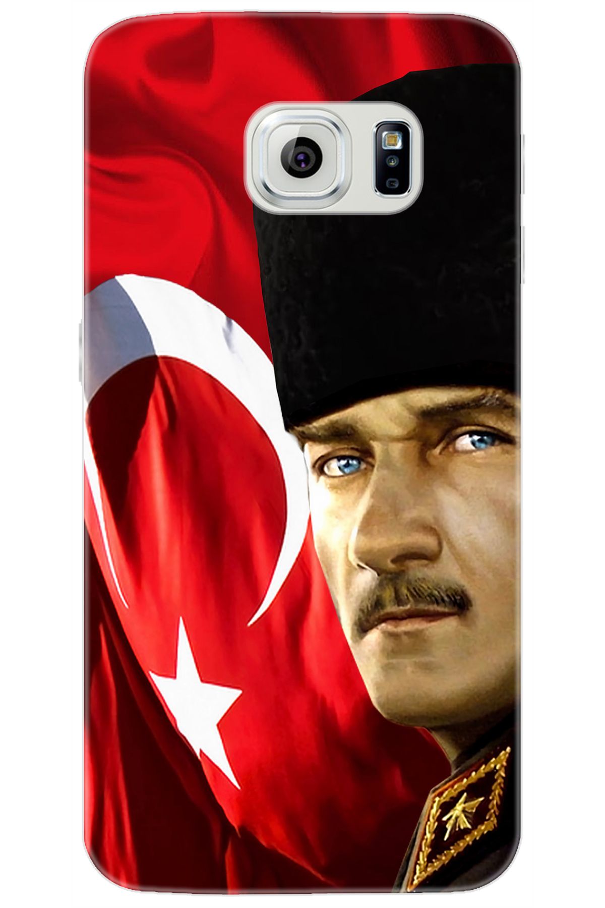 Ceppare Samsung Galaxy S6 (SM-G920F) Uyumlu Kılıf Desen Silikon Atatürk ve Türk Bayrağı STK:726 CP-Y7WEtw8