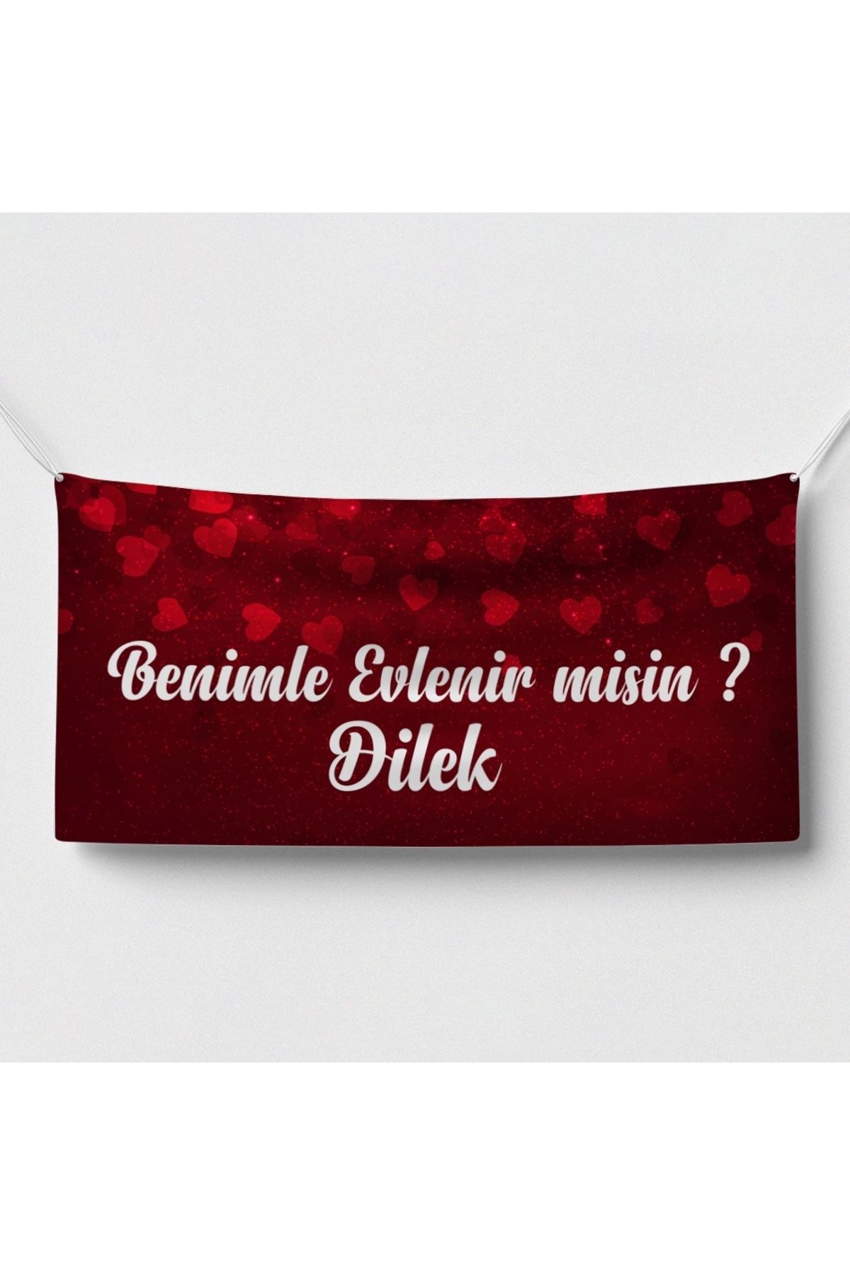 Reysa Tasarım Kırmızı Kalp Temalı Benilme Evlenir misin Afişi 200x100 Cm