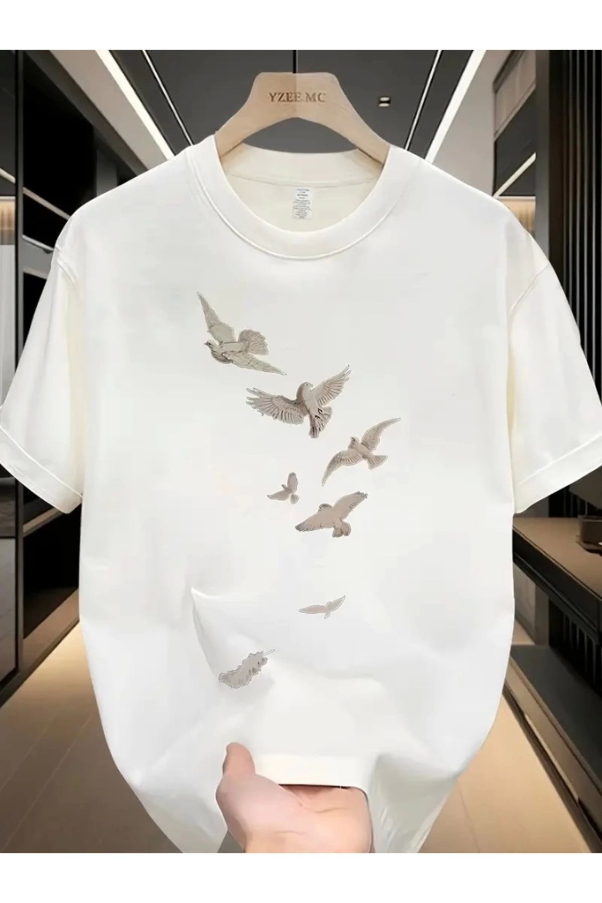 Silerra Baskılı Oversize Bisiklet Yaka T-shirt - Beyaz