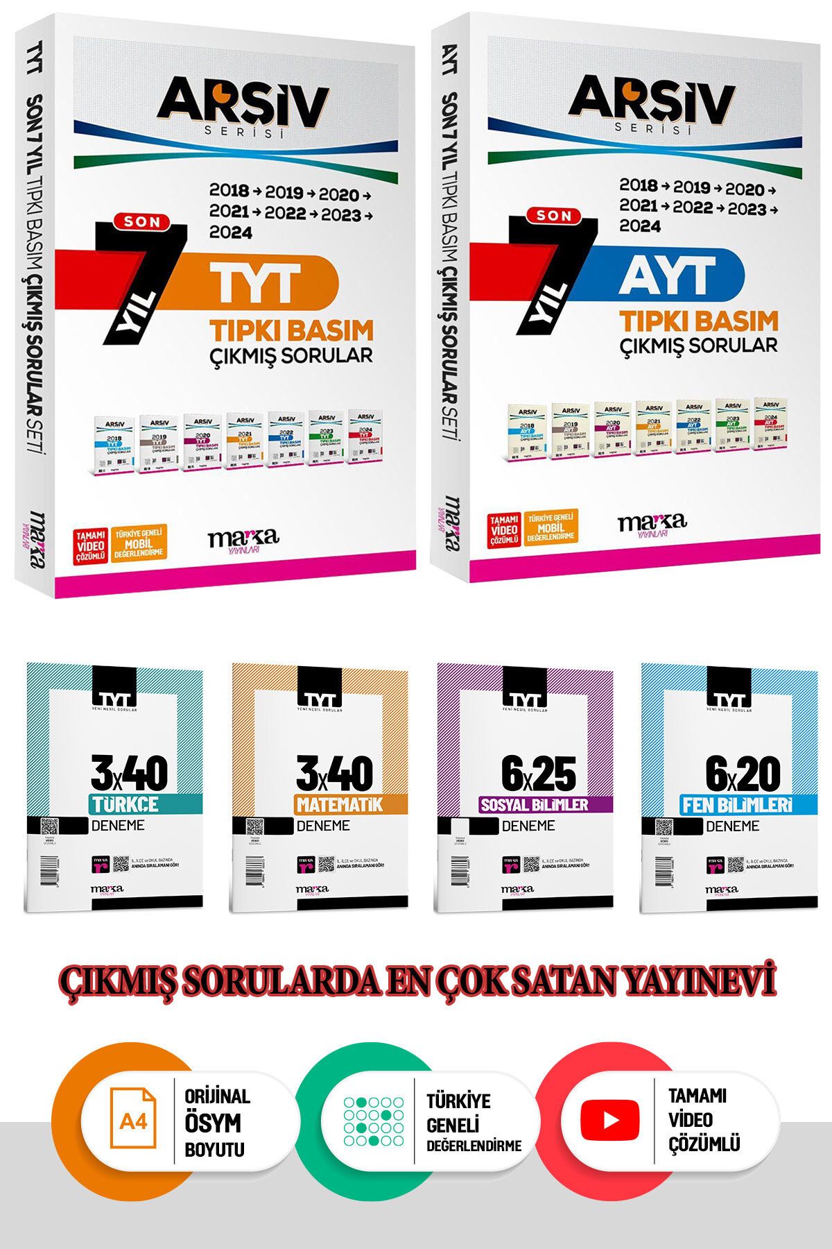 Marka Yayınları TYT AYT Son 7 Yıl Arşiv Serisi Tıpkı Basım Fasikül Fasikül Çıkmış Sorular Çözümlü Ösym Boyutu
