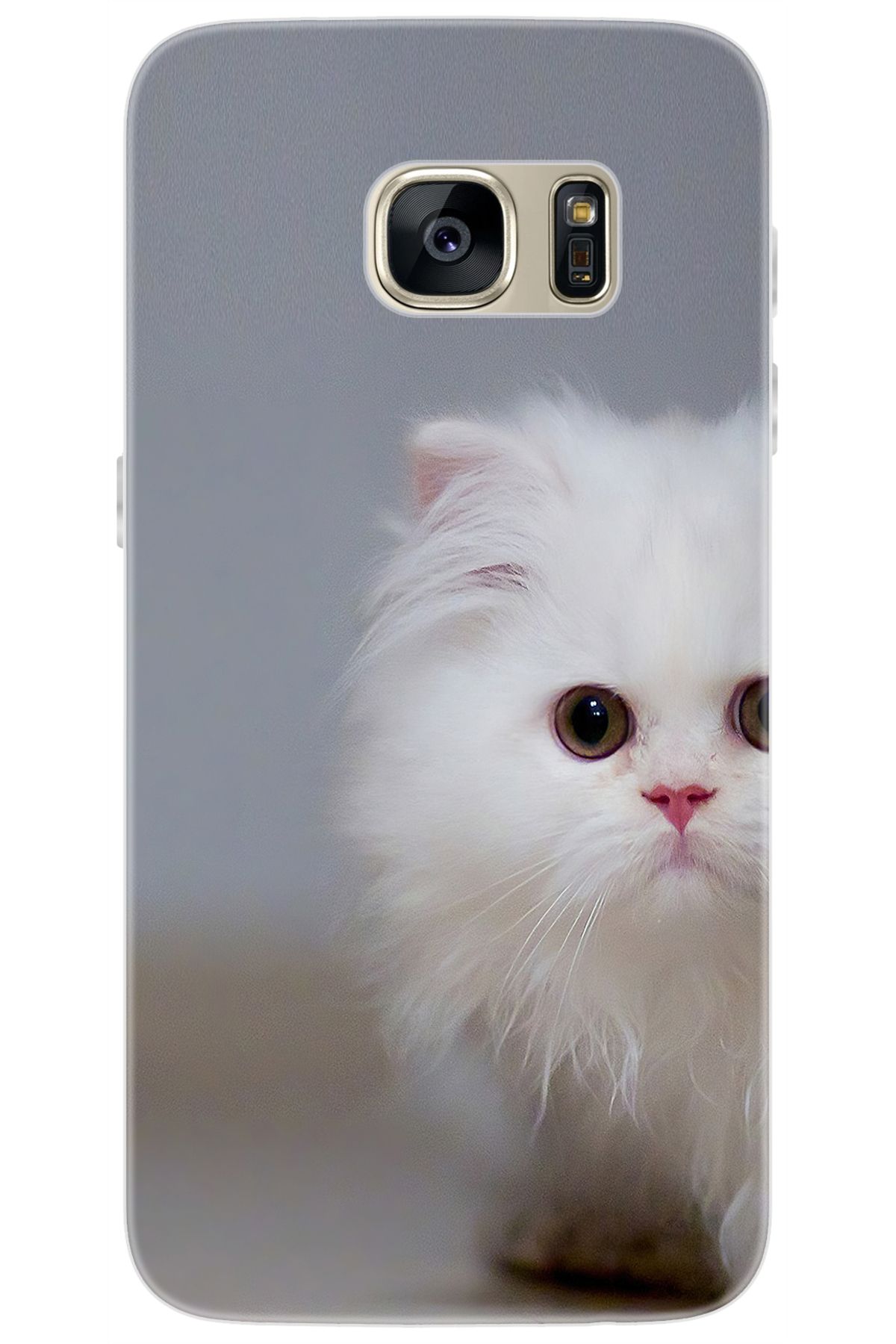 Ceppare Samsung Galaxy S7 (SM-G930F) Uyumlu Kılıf Desen Baskılı Silikon Beyaz Kedi STK:139 CP-qEuk86r