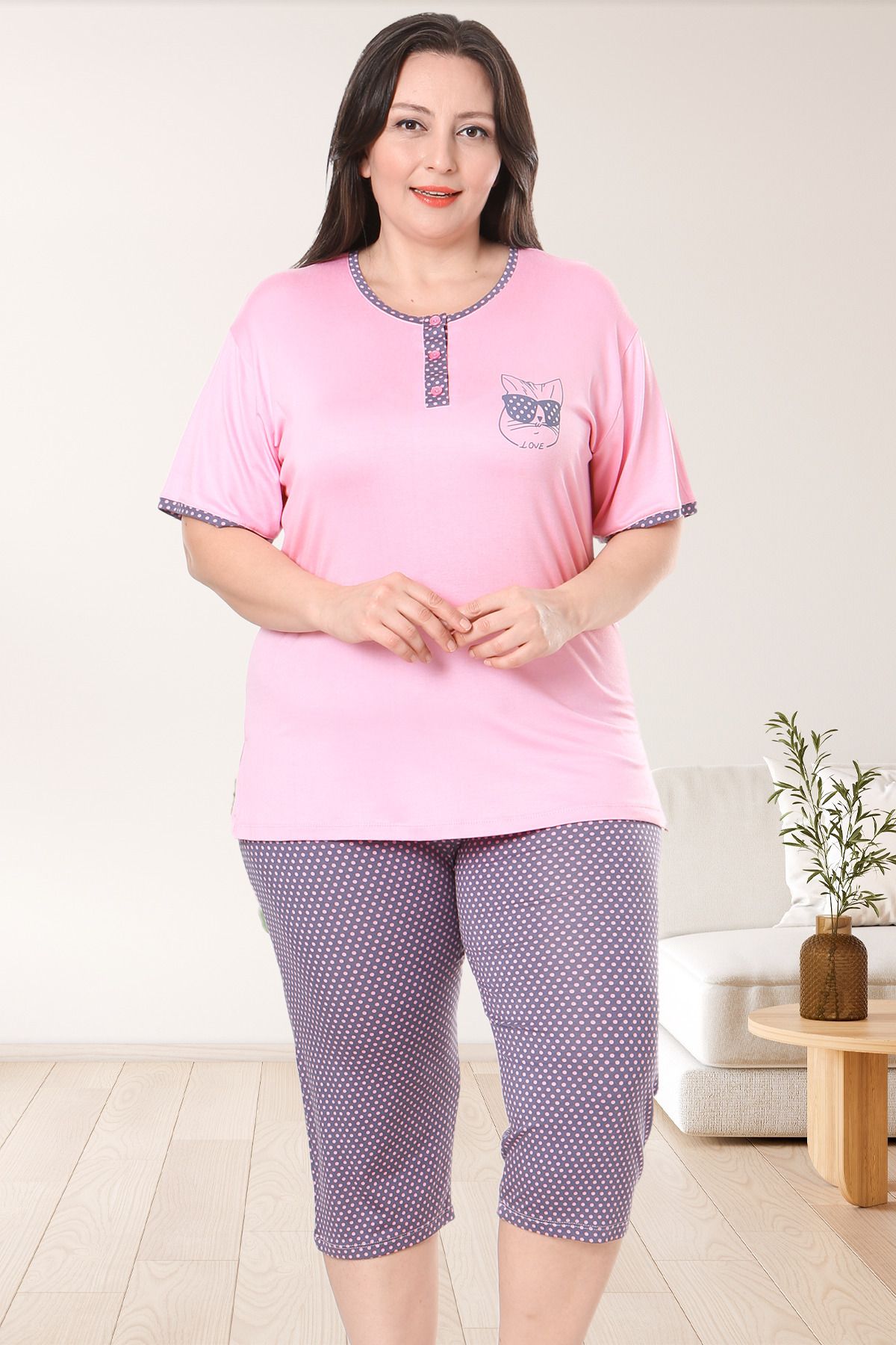 Bella Linda-Large Size Viscose Bermuda Women's Pajama Set 1