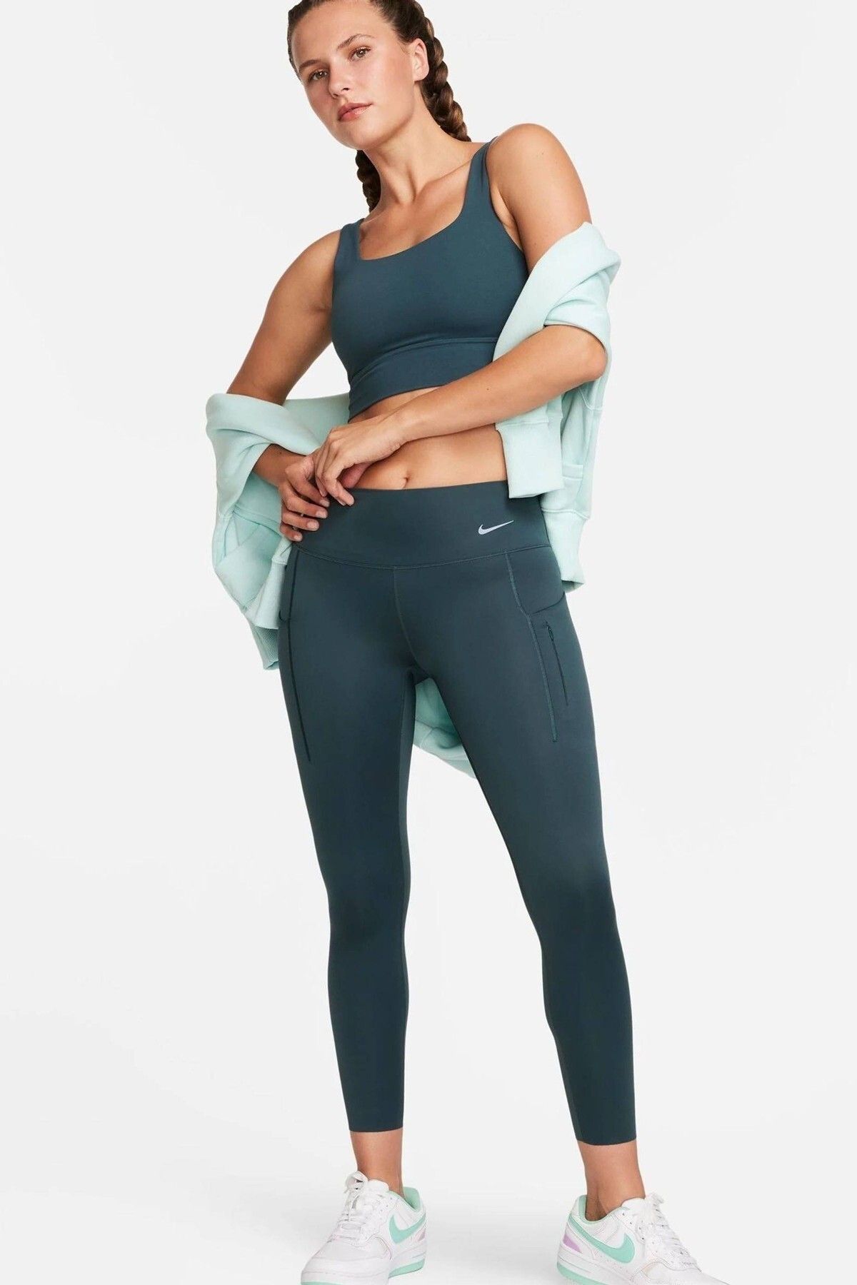 Nike-Trainng Go Dri Fit Infinalock 7/8 Leggings 6 Pockets Recovery Reflective Training Tights Dark 6