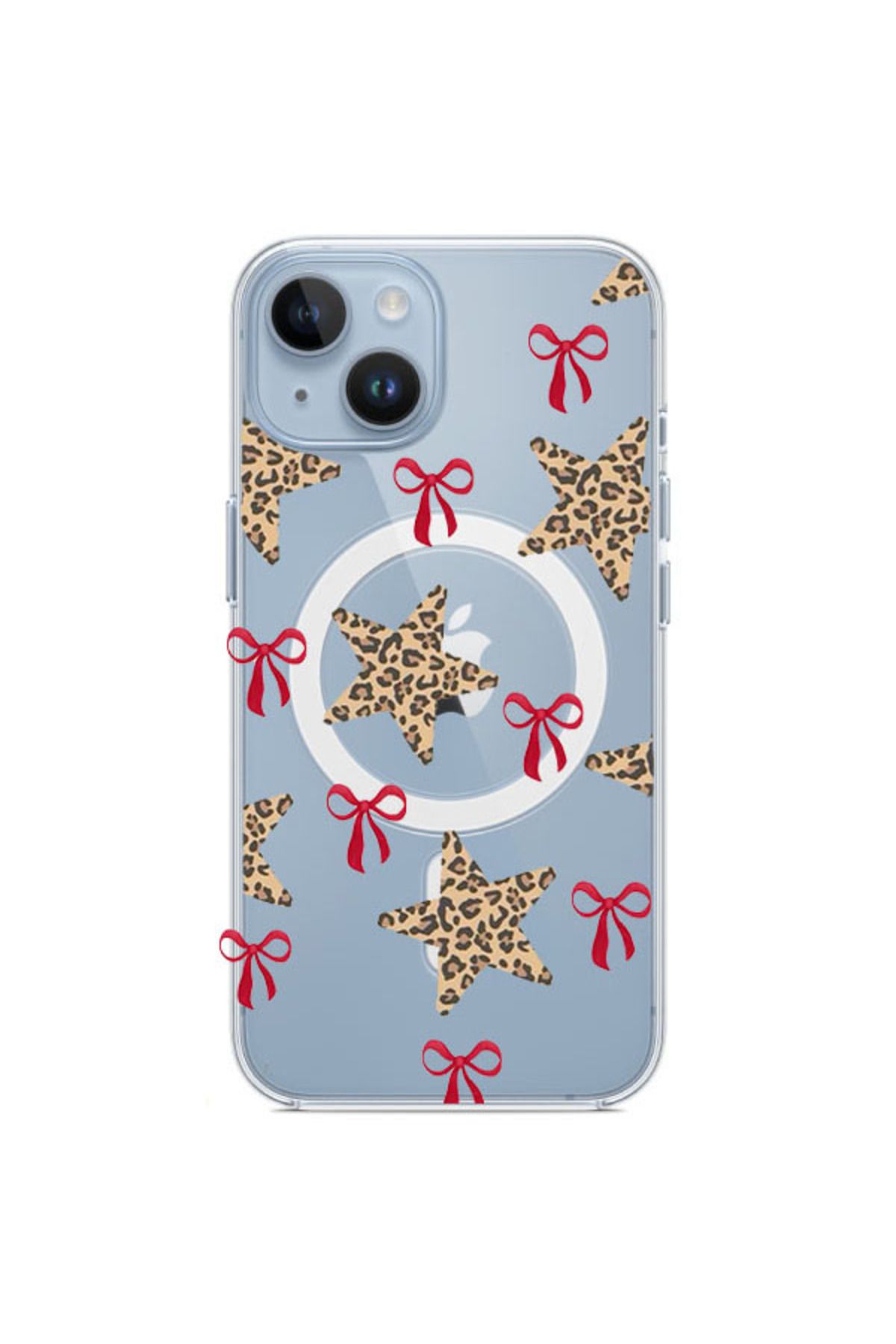 NAZLI HEDİYE Iphone 13/14 uyumlu leopar yıldızı ve kurdale mag safe telefon kılıfı