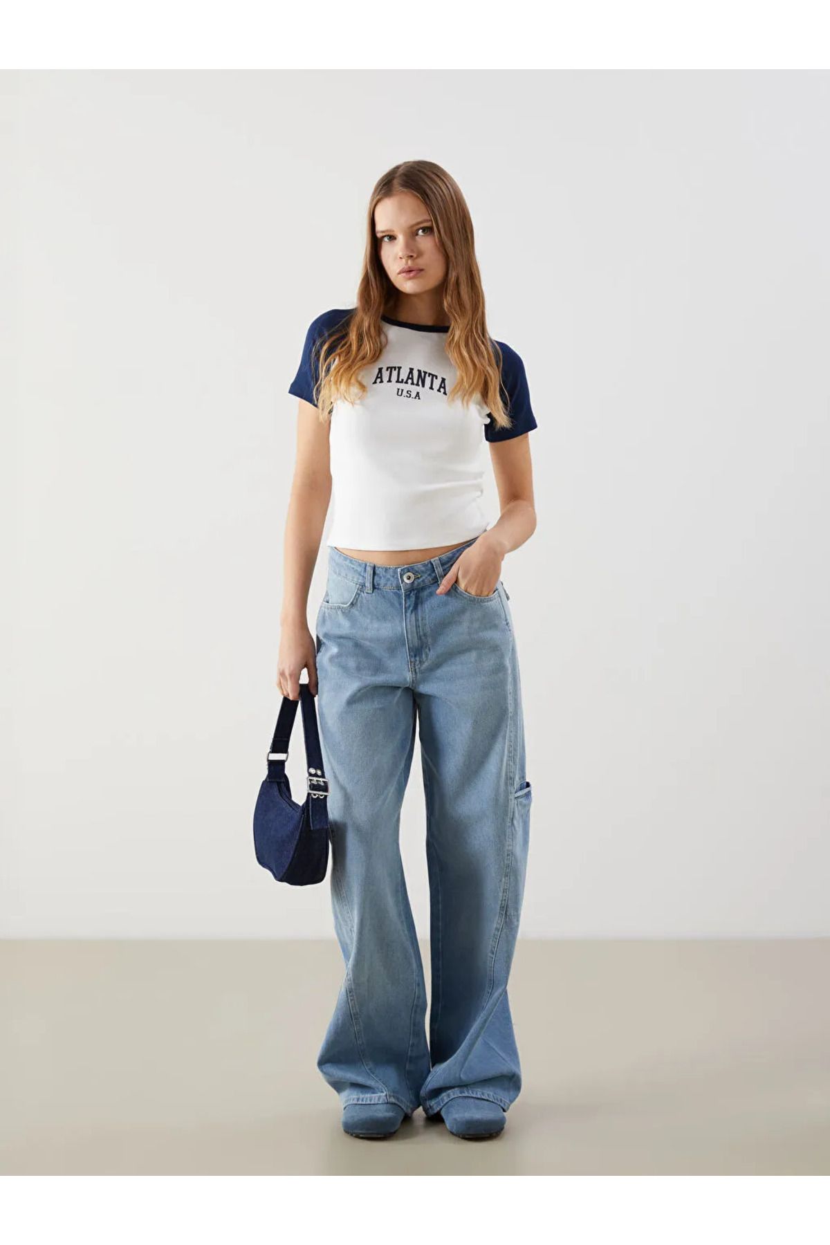LC Waikiki XSIDE Mavi Wideleg Kadın Kargo Jean Pantolon