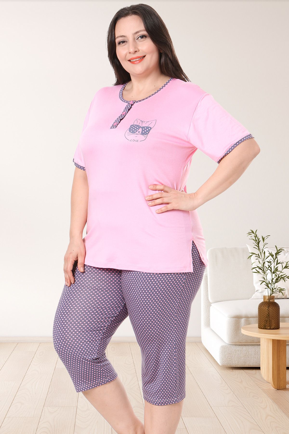 Bella Linda-Large Size Viscose Bermuda Women's Pajama Set 3