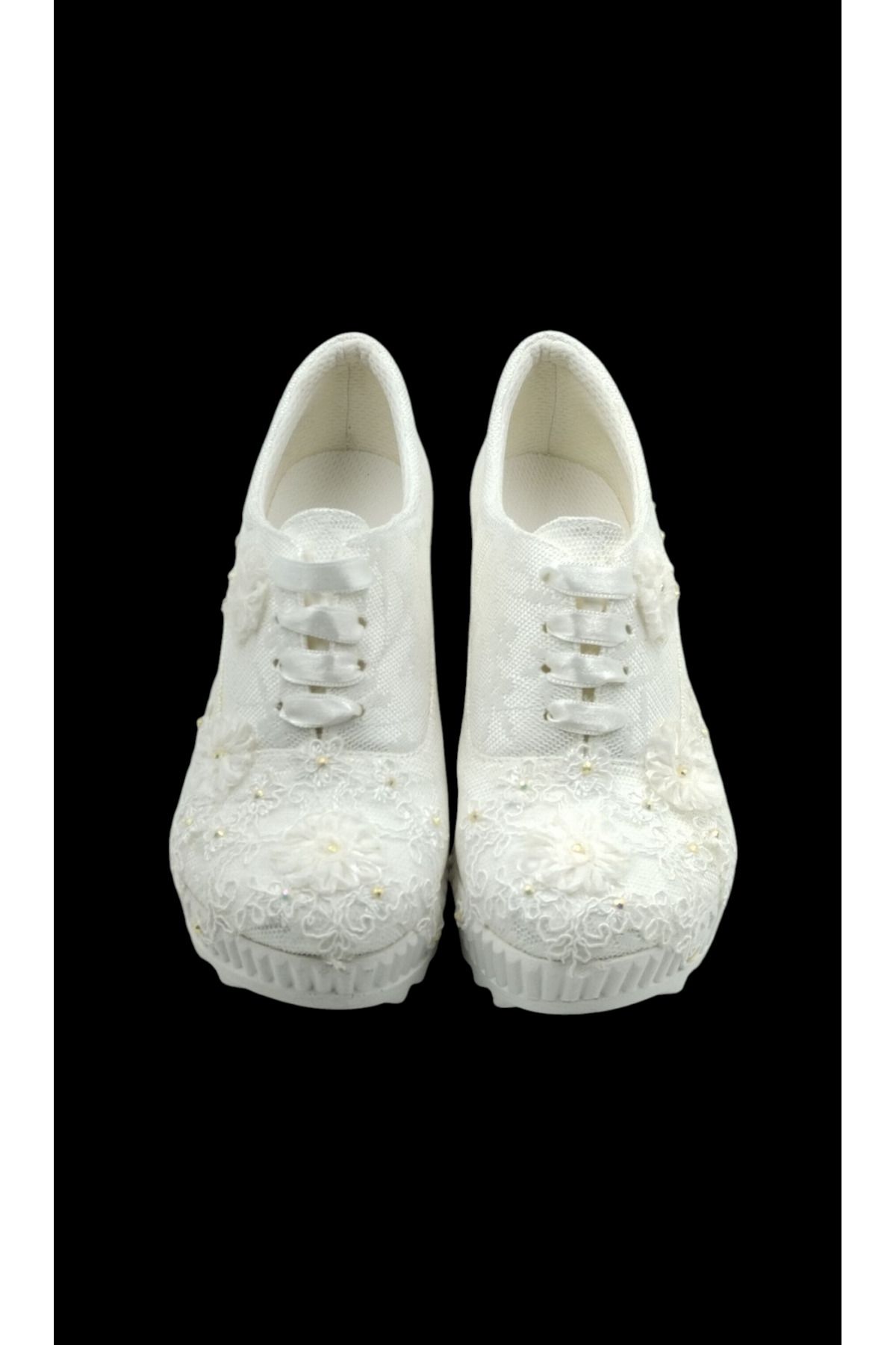 Escarpinshoes KADIN SATEN BONCUK İŞLEMELİ KALIN TABAN GELİNLİK AYAKKABI