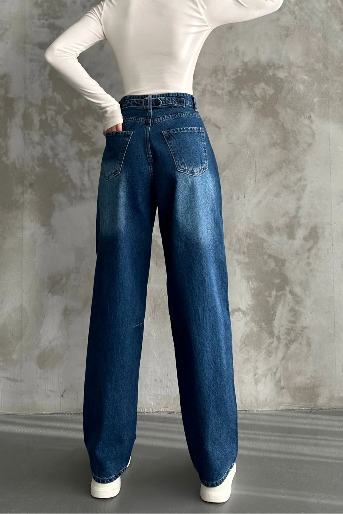 BİRDALİFE WEAR Baggy Kadın Soluk Efekt Vintage Yüksek Bel Wide Leg Jeans