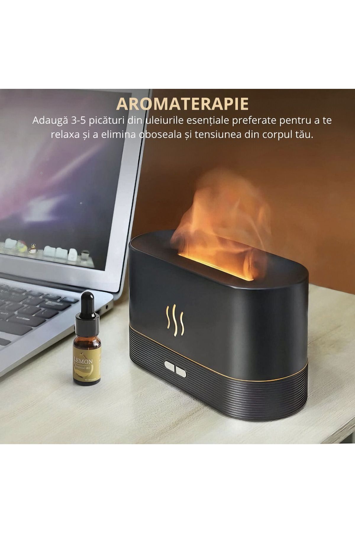 varioshop-Umidificator de camera VarioShop®, efect de flacara, 7 Lumini + 3 Uleiuri esentiale pure, hidratare 4