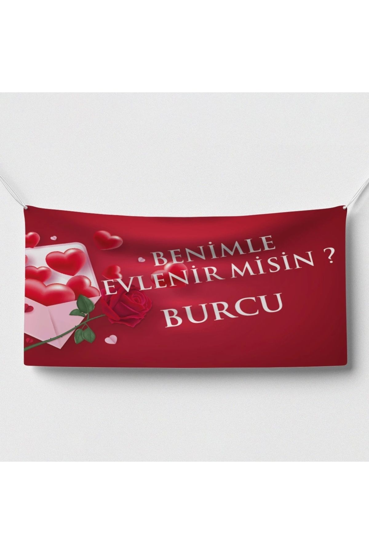 Reysa Tasarım Kalp ve Gül Temalı Benilme Evlenir misin Afişi 200x100 Cm