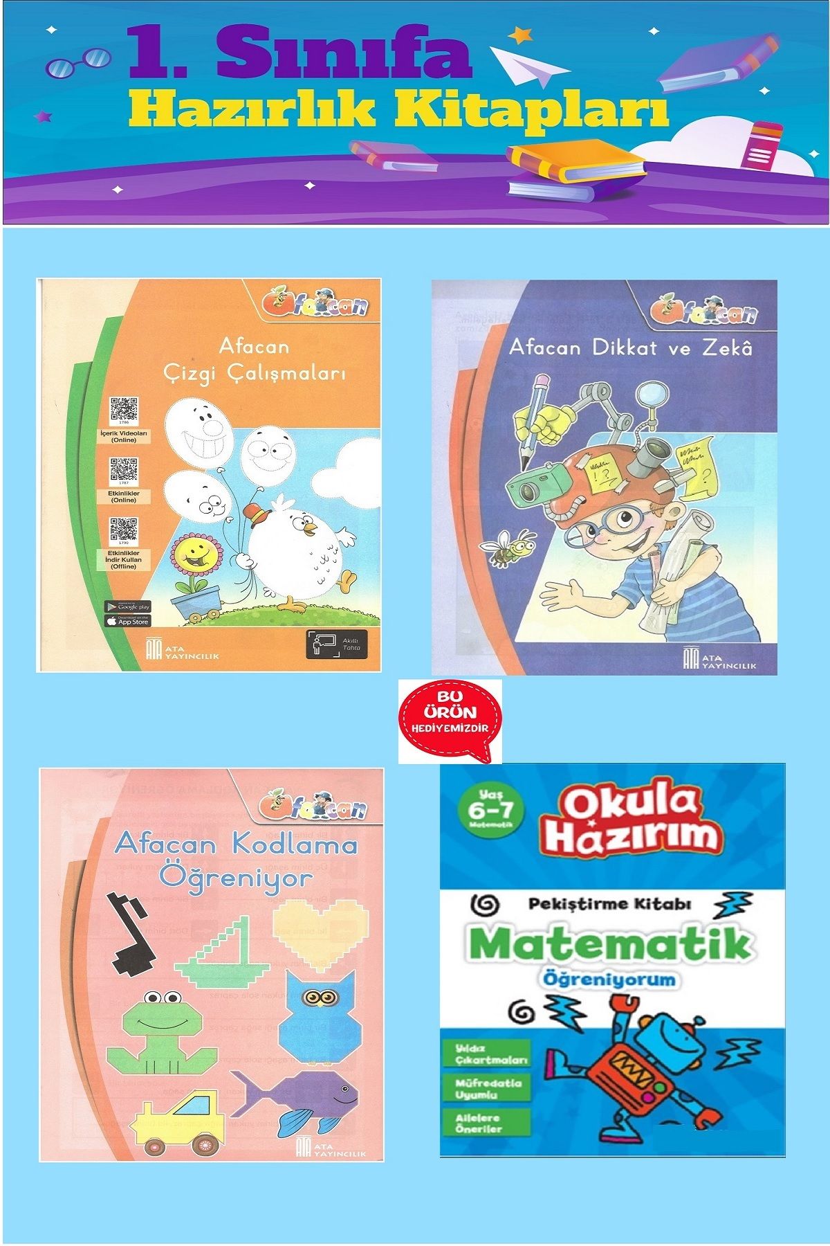 Ata Yayıncılık 1.Sınıfa Hazırlık Seti (Kodlama Öğreniyor+Çizgi Çalışmaları+Dikkat ve Zeka+Matematik Öğreniyorum)