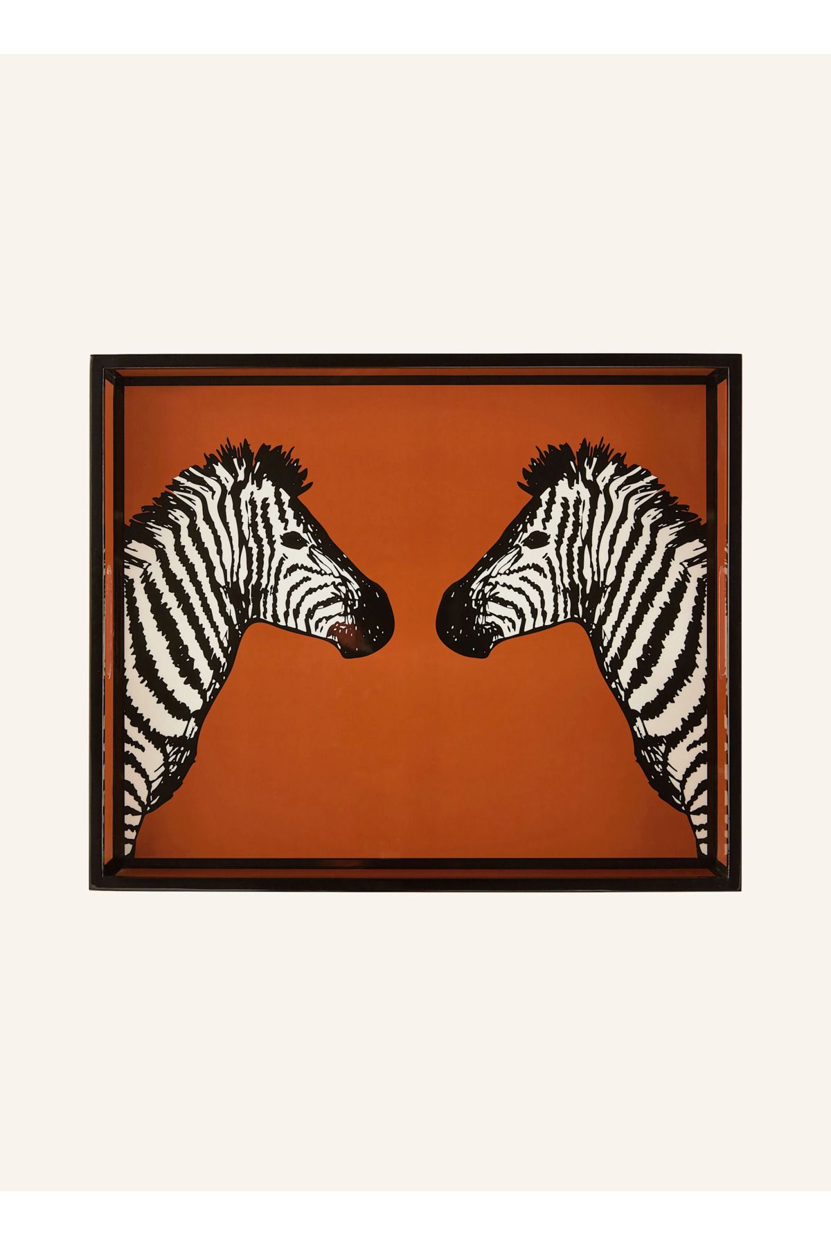 Jonathan Adler Zebra Desenli Reçine Tepsi El Yapımı, Parlak Cilalı, Yan Kulplu