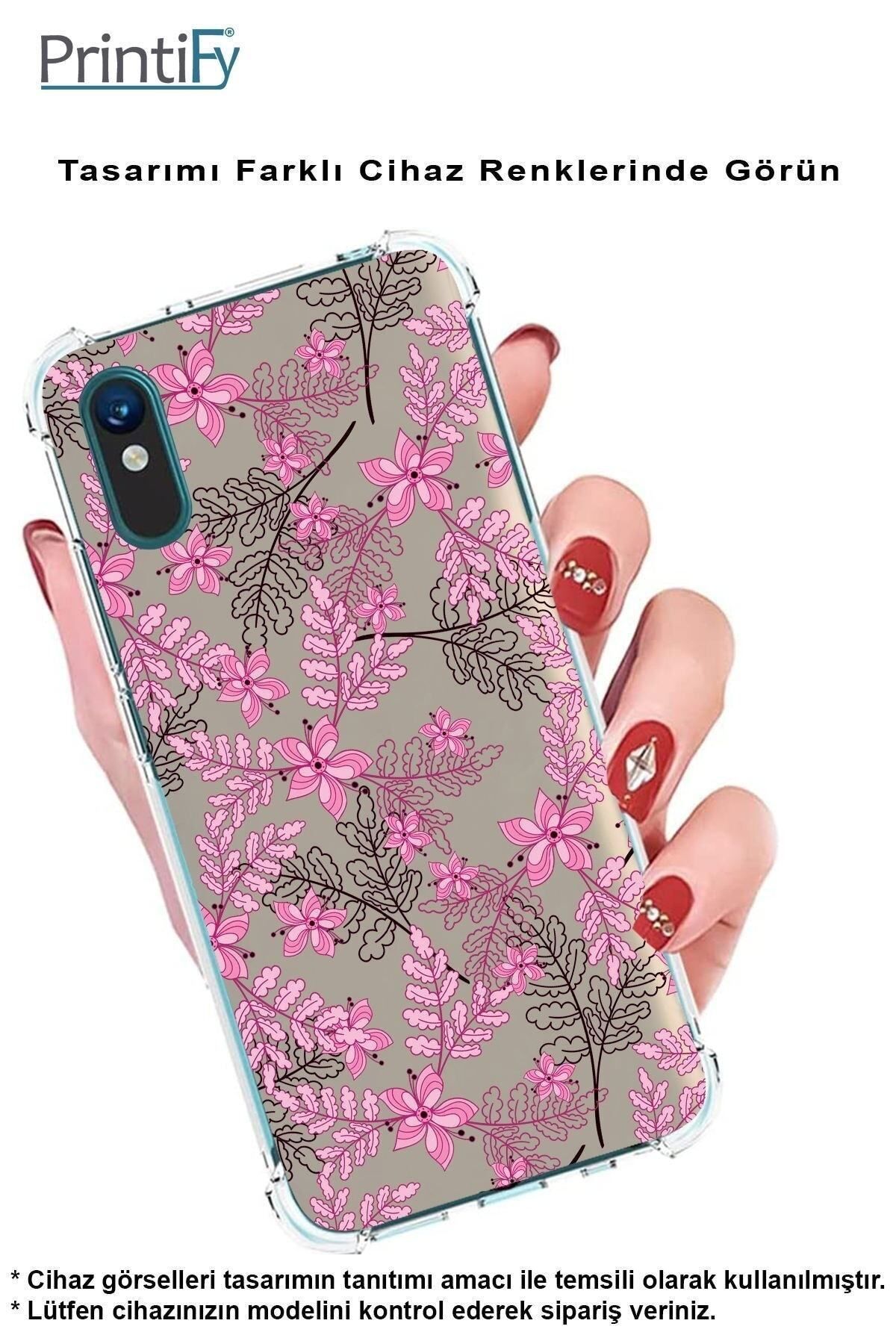 PrintiFy PrinriFy Samsung Galaxy A56 Uyumlu Floral Pembe Baskılı Şeffaf Köşe Korumalı Antişok Kılıf