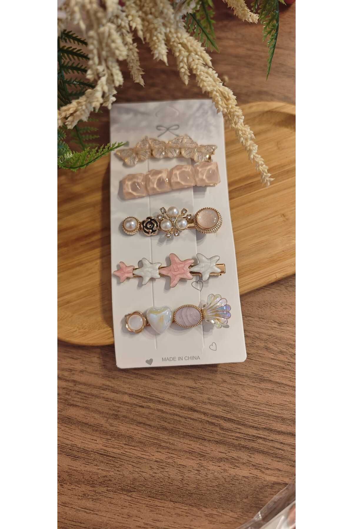 MODA Kadın, şık, pastel tonlarda 5 li toka