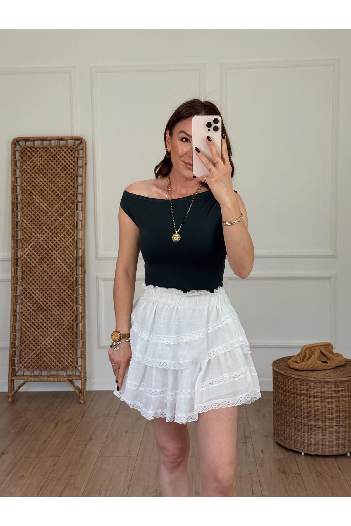 X-Young Kayık Yaka Kolsuz Tasarım Body KOYU YEŞİL