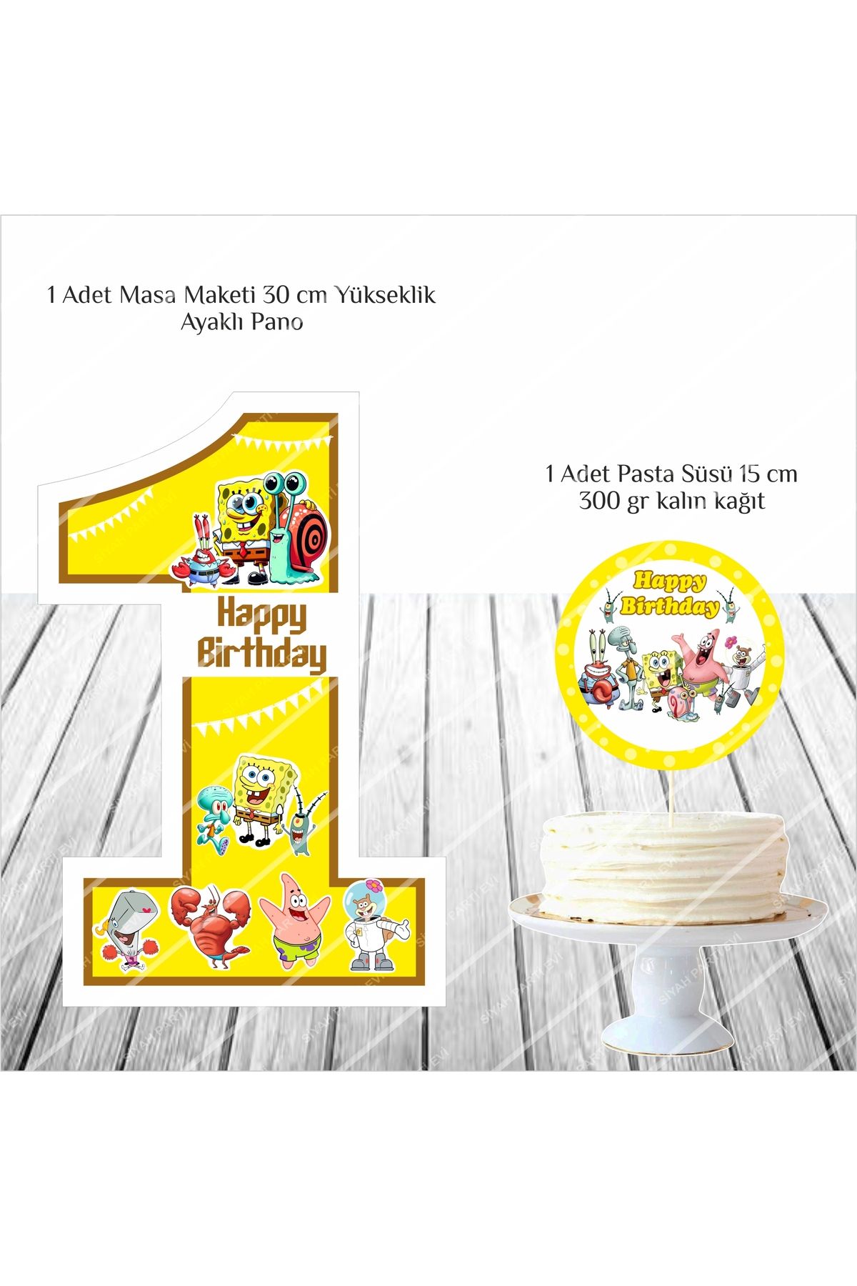 SİYAH PARTİ EVİ Sünger Bob 1 Yaş Doğum Günü Masa Maketi / Pasta Süsü