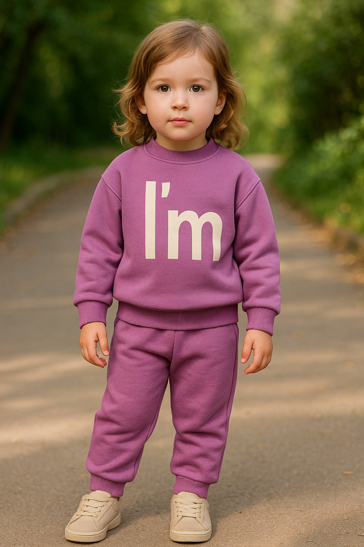 TRENDİMİZBİR-Girl's I'M Detailed Purple Bottom Top Set 1