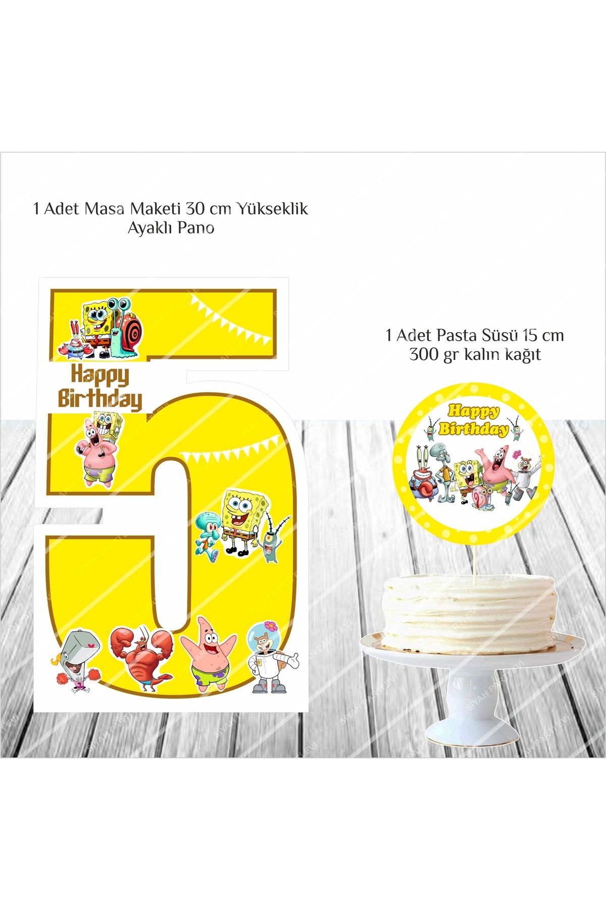 SİYAH PARTİ EVİ Sünger Bob 5 Yaş Doğum Günü Masa Maketi / Pasta Süsü
