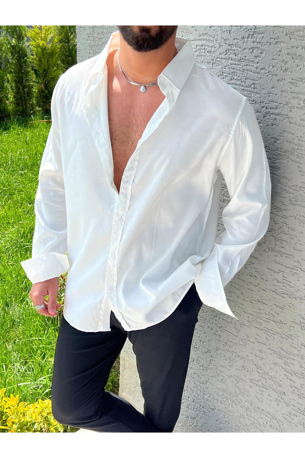 Elzem Basic Oversize Gömlek Beyaz