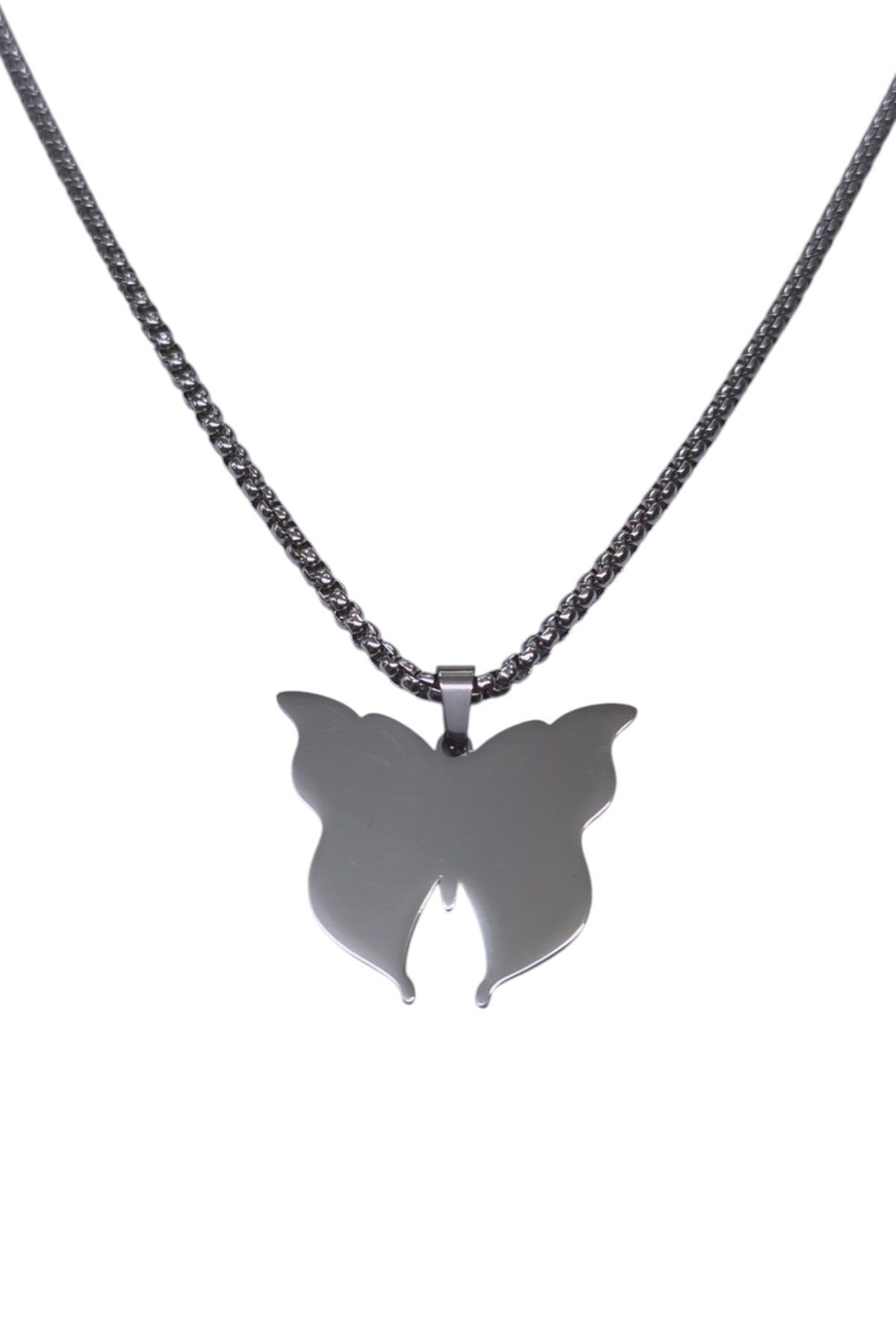 X-Lady Accessories Gümüş Renk Kelebek Model Unisex Arnavut Zincir Çelik Kolye - 3310