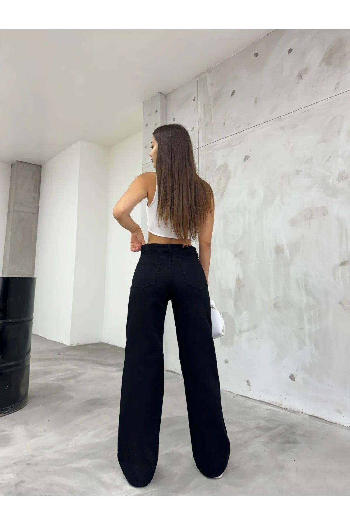 BİRDALİFE WEAR Siyah KADIN Bol Paca Palazzo Yüksek Bel Esnek Kot Pantolon