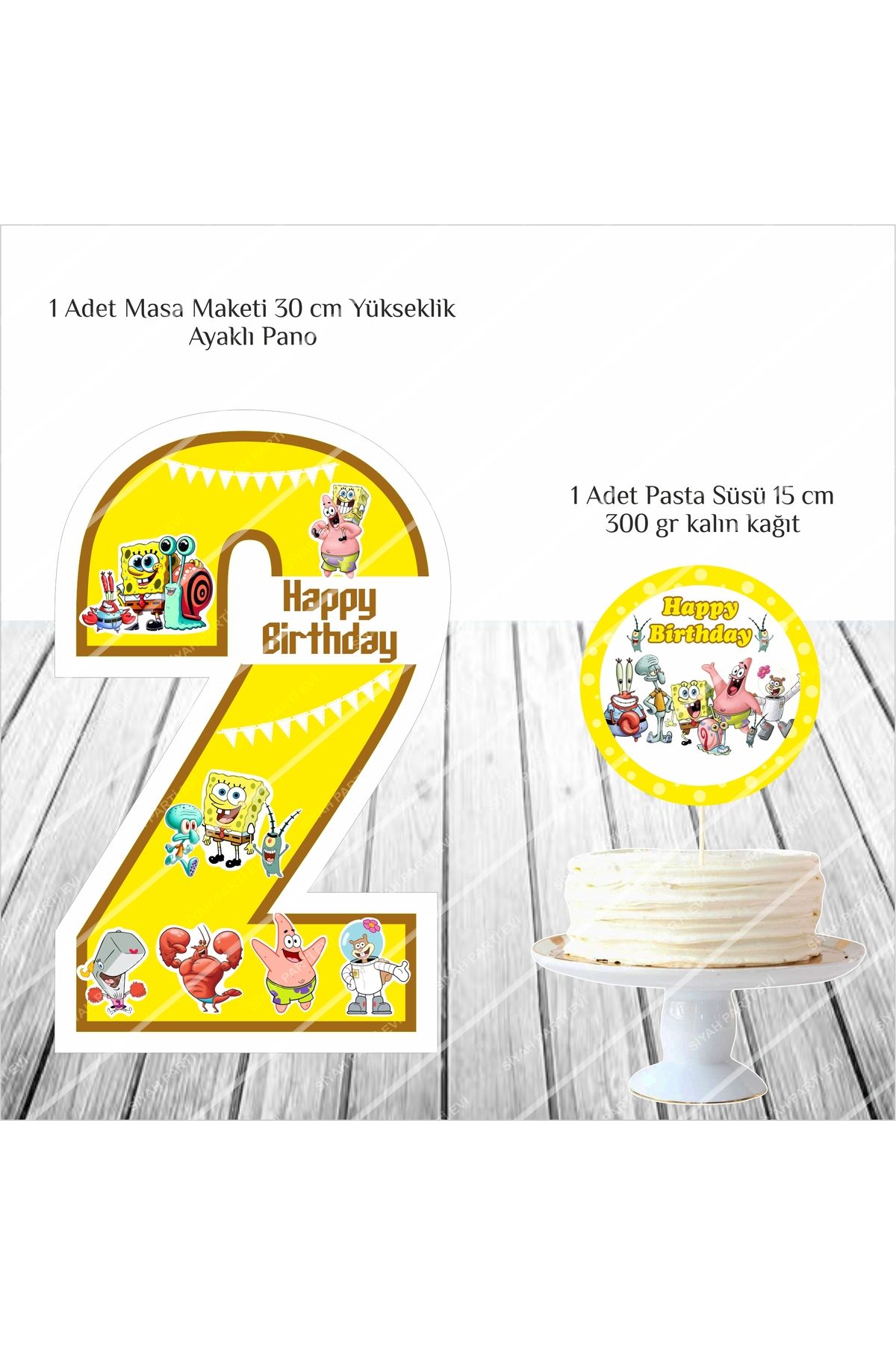 SİYAH PARTİ EVİ Sünger Bob 2 Yaş Doğum Günü Masa Maketi / Pasta Süsü