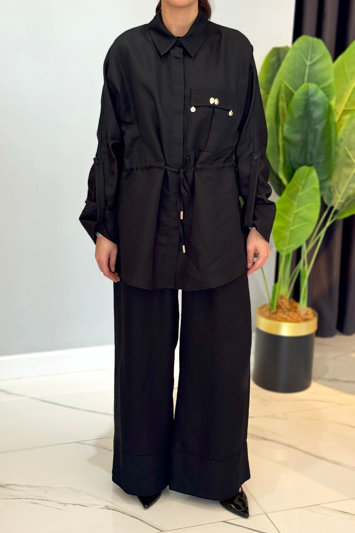 Missemramiss Linen Keten Takım 4789 Siyah
