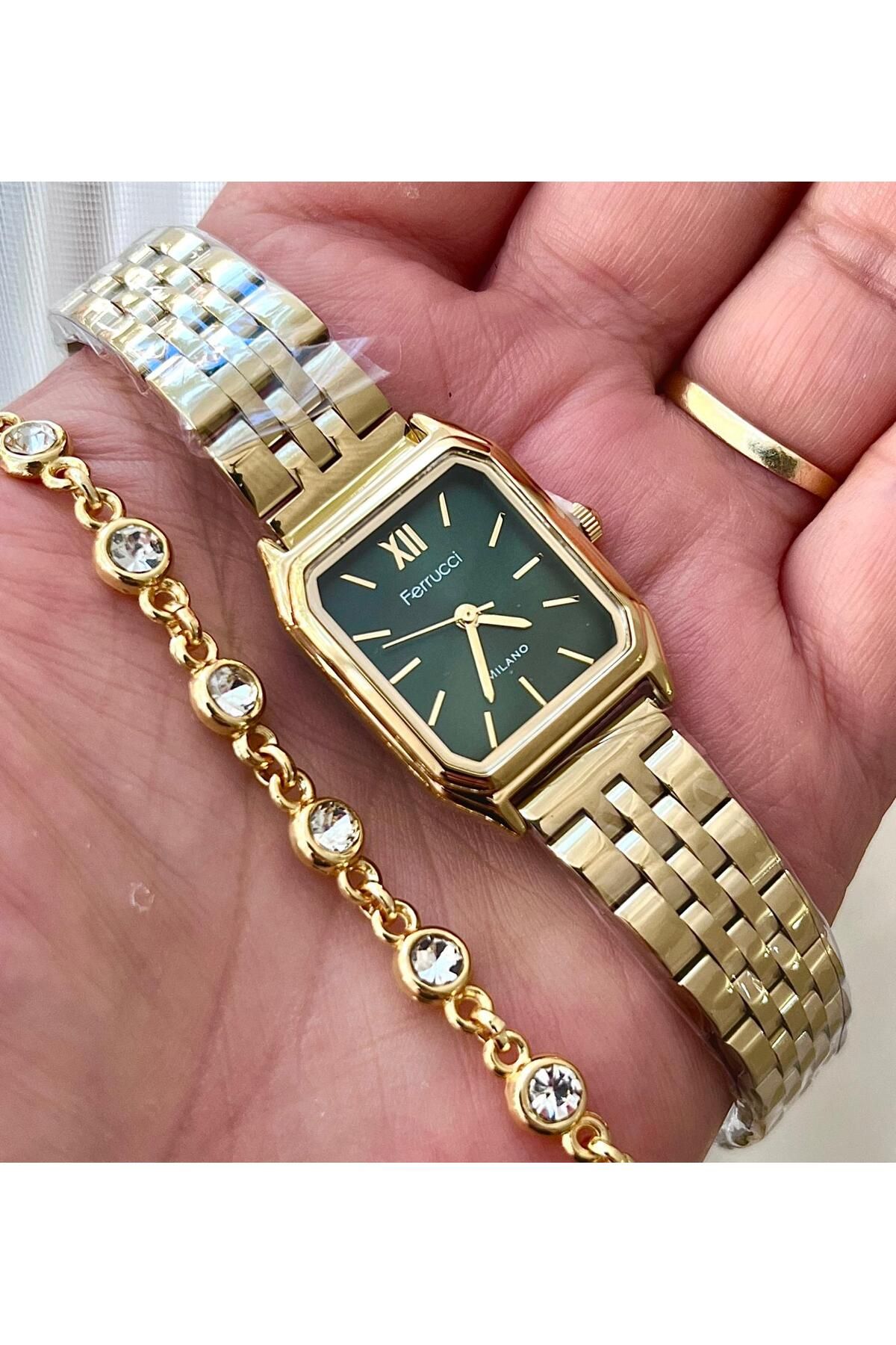 Ferrucci Milano Minimal Kare Kadran Çelik Kadın Kol Saati+Bileklik Hediyeli