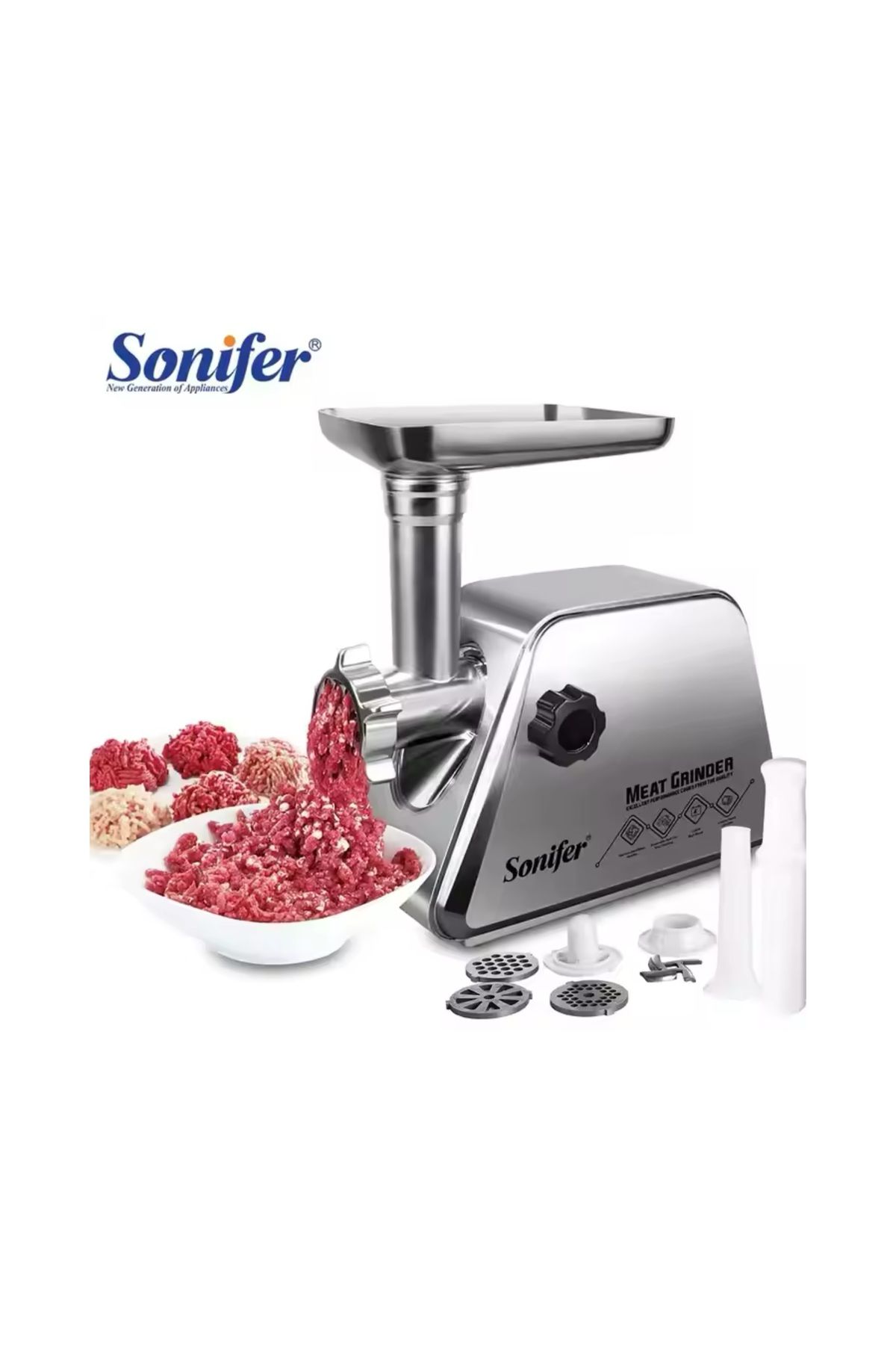 abnturk 3000W Profesyonel % 100 Metal Gövde Paslanmaz Çelik Çok Fonksiyonlu Et Kıyma Makinesi