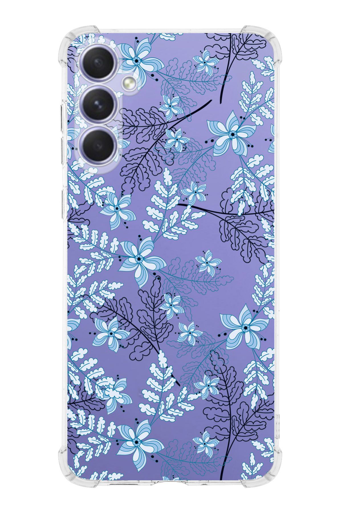 PrintiFy PrinriFy Samsung Galaxy A56 Uyumlu Floral Mavi Baskılı Şeffaf Köşe Korumalı Antişok Kılıf
