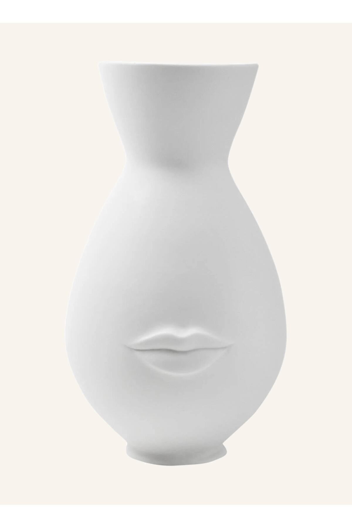 Jonathan Adler Bay & İlham Perisi Vazo, 29 cm, Mat Porselen, Dudak Kabartmalı, Sırlı İç Yüzey