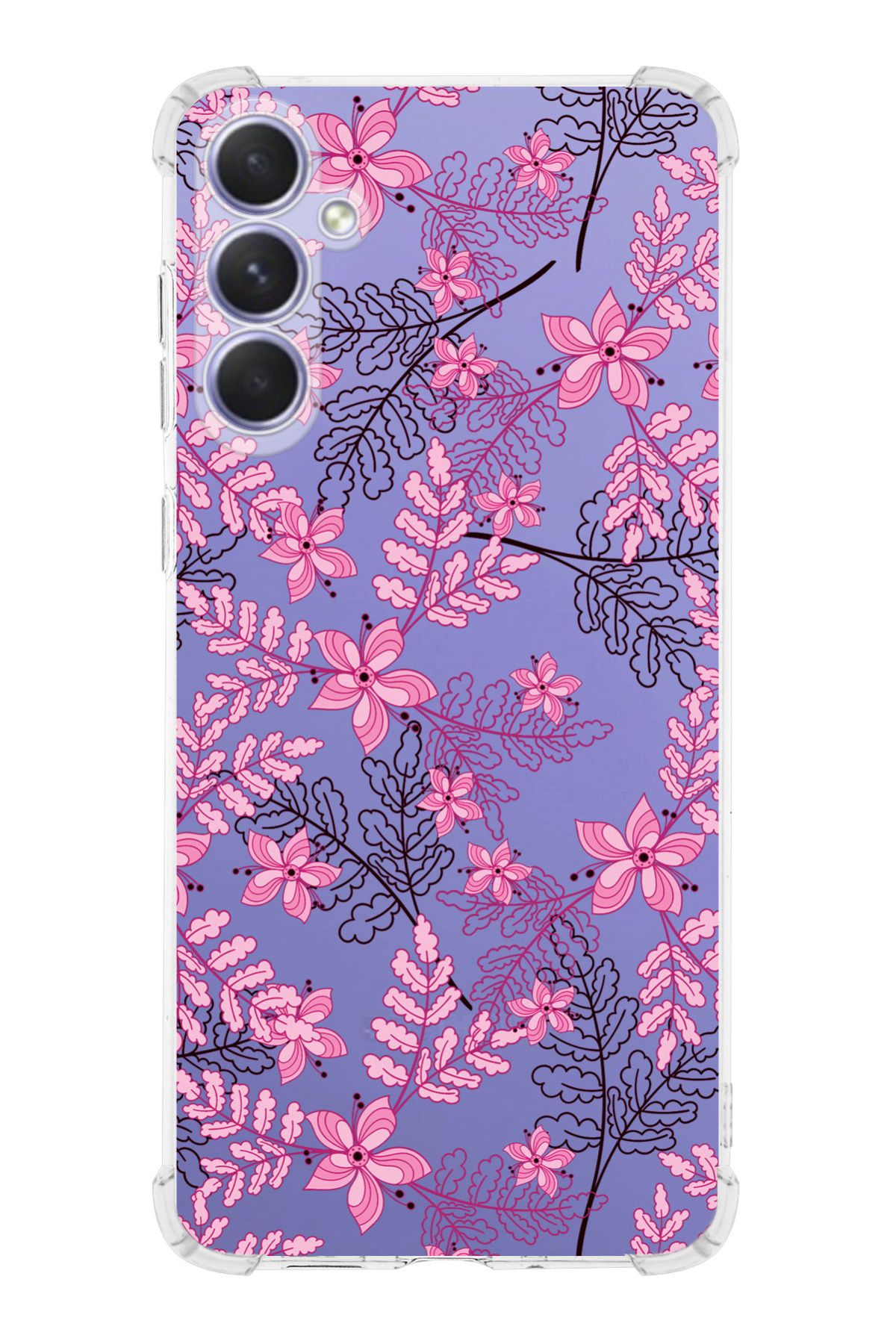 PrintiFy PrinriFy Samsung Galaxy A56 Uyumlu Floral Pembe Baskılı Şeffaf Köşe Korumalı Antişok Kılıf