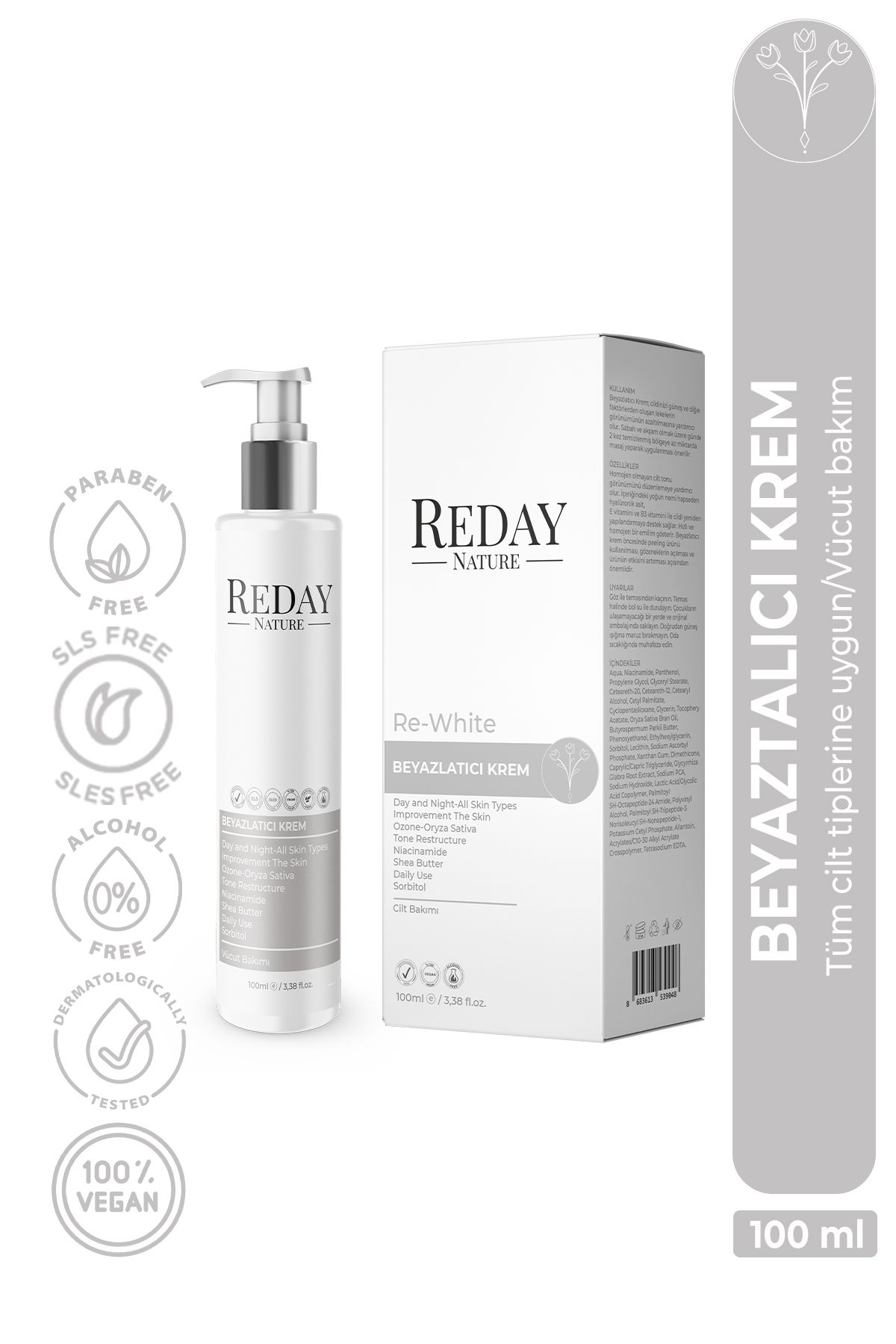 redaynature Re-white Beyazlatıcı Krem 100 ml - Cilt Rengini Açan Ve Leke Karşıtı Krem